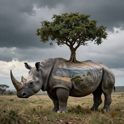 Surreal Rhinoceros Landscape Art