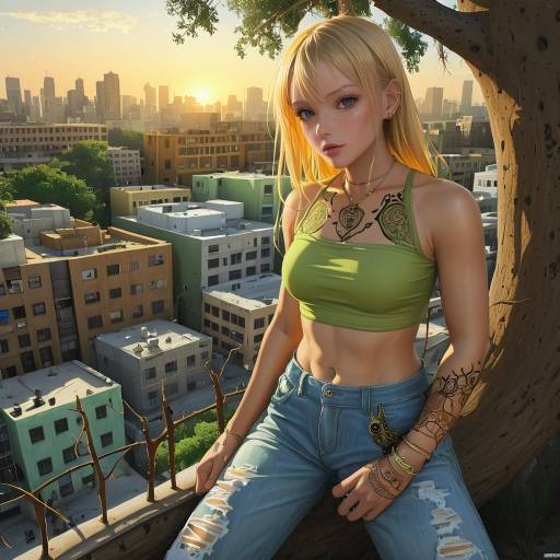Blonde Girl in Summer Cityscape
