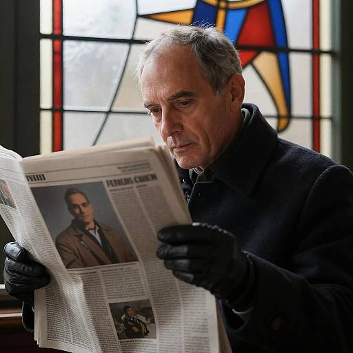 Pensive Man Reading by Stained Glass