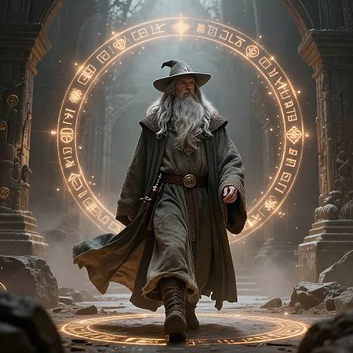 Gandalf Walking Through Ancient Ruins