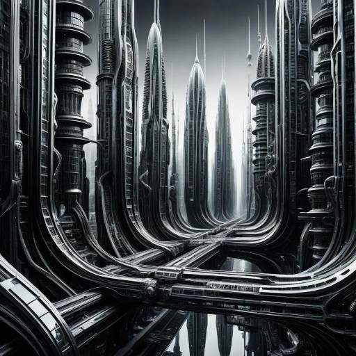 Surreal Futuristic Cityscape in Monochrome Surreal Futuristic Cityscape in Monochrome