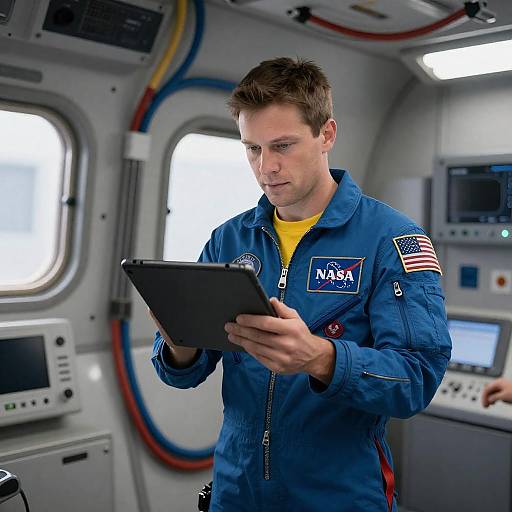 Focused Male Astronaut in Spaceship Interior