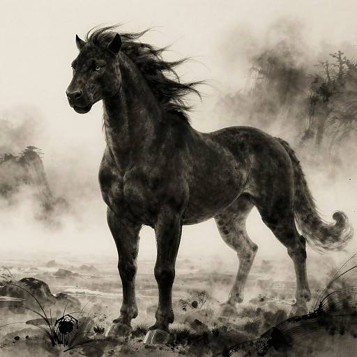 Shadowy Panther-Wind Horse in Mist