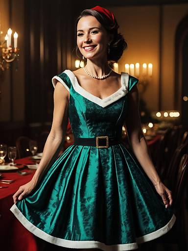 Joyful Woman in Christmas Party Dress
