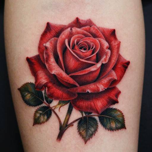 Realistic Red Rose Tattoo Close-Up