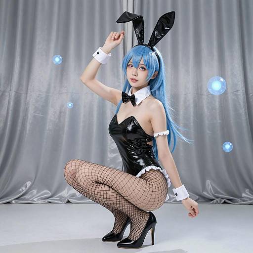 Blue-Haired Anime Bunny Girl Art