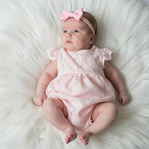 Adorable Baby Girl in Pink Lace Dress