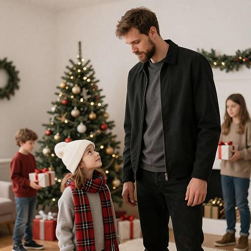 Warm Christmas Scene with Family Gathering