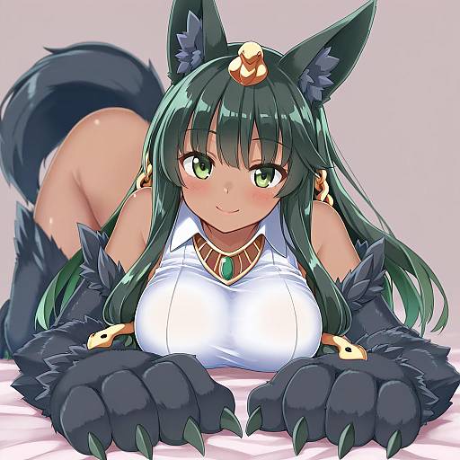 Illustration of Anubis (monster girl encyclopedia), monster girl encyclopedia in the style of Sekira ame