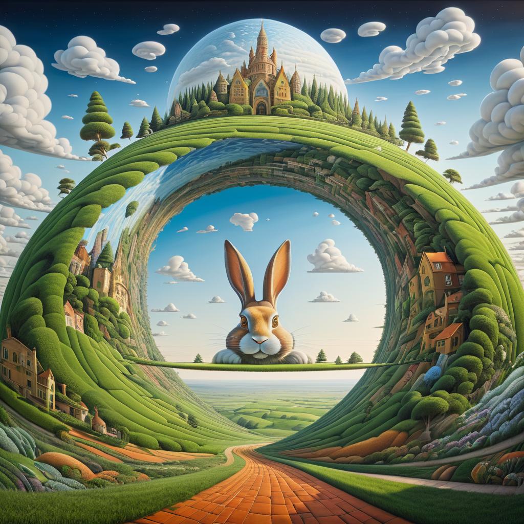 Surreal Mural by a Giant Rabbit