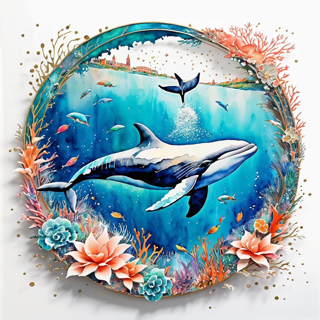 Majestic Whale and Dolphin in Watercolor