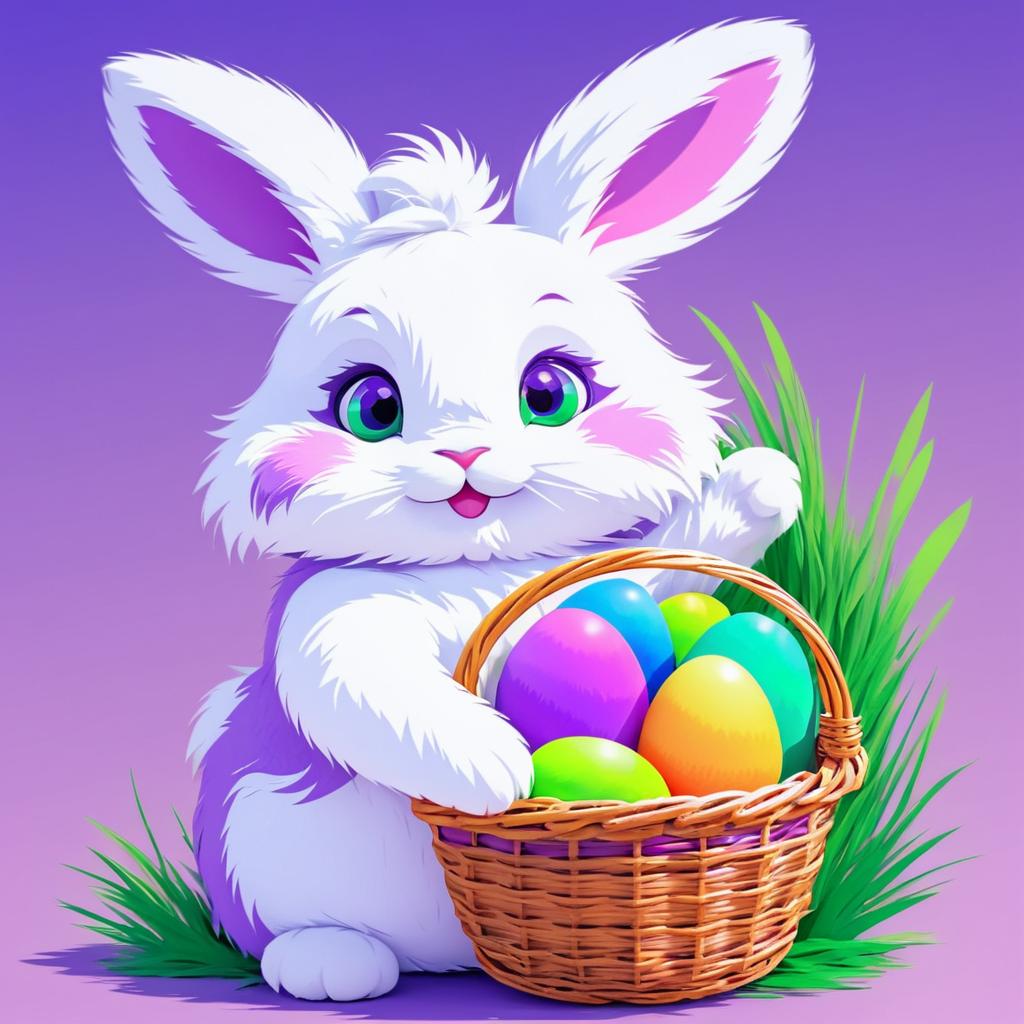 Playful Purple Bunny with Colorful Eggs