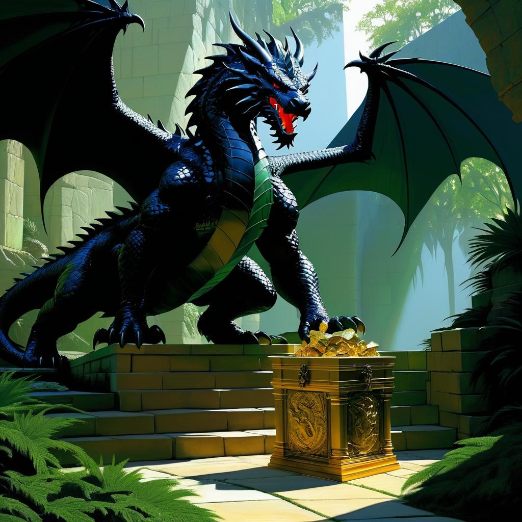 Fierce Dragon Guarding Hidden Treasure