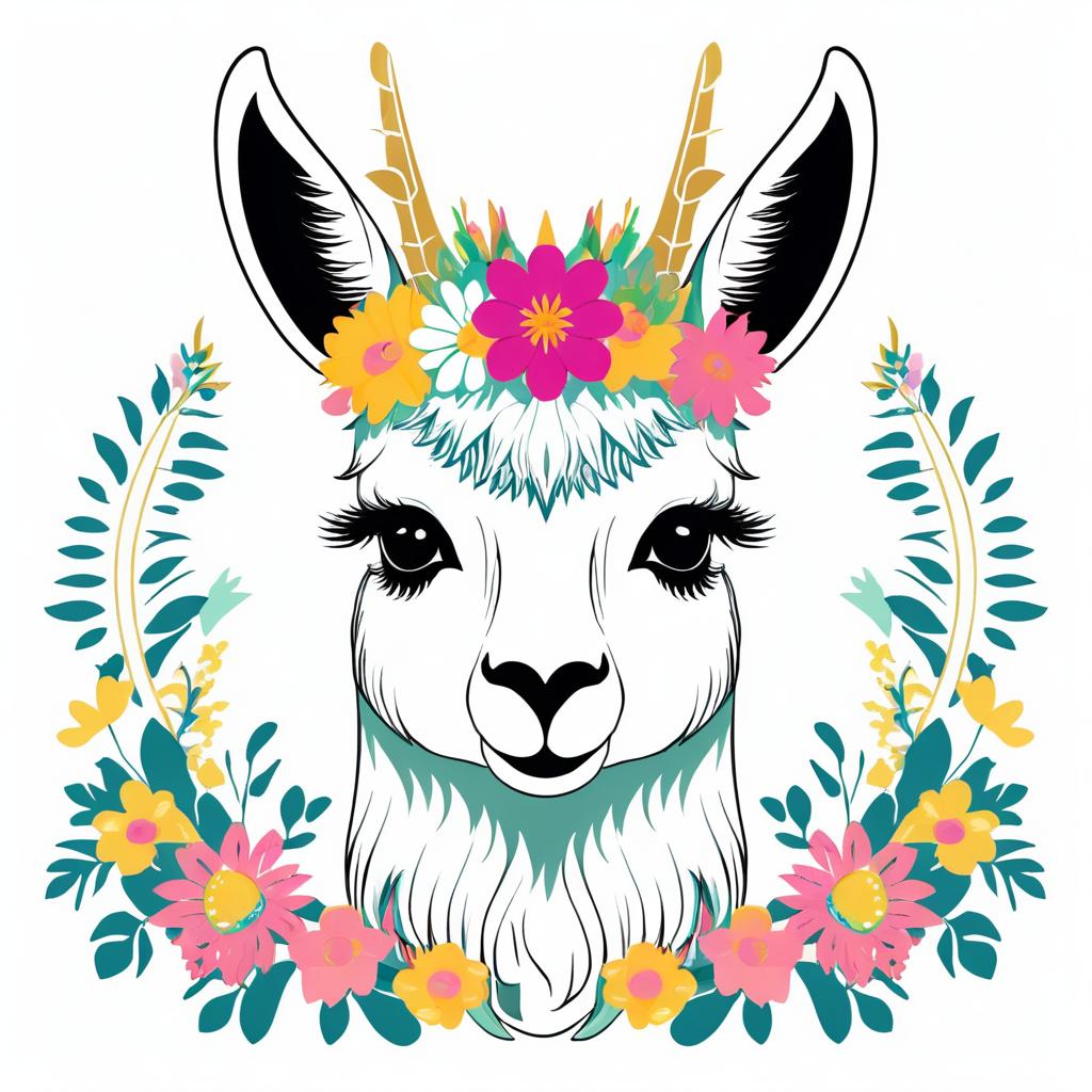 Whimsical Llama with Floral Crown Design