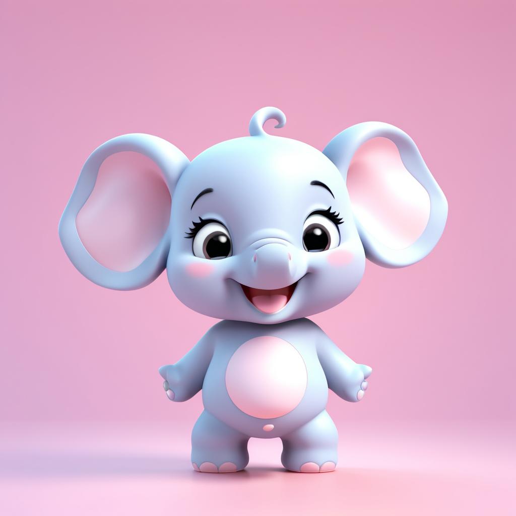 Kawaii 3D Baby Elephant Laughing