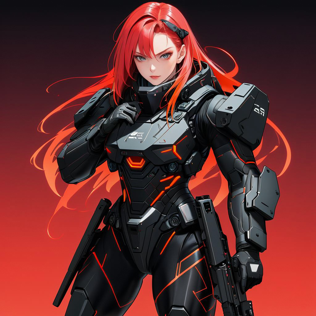 Fierce Cyber Soldier with Fiery Hairstyle