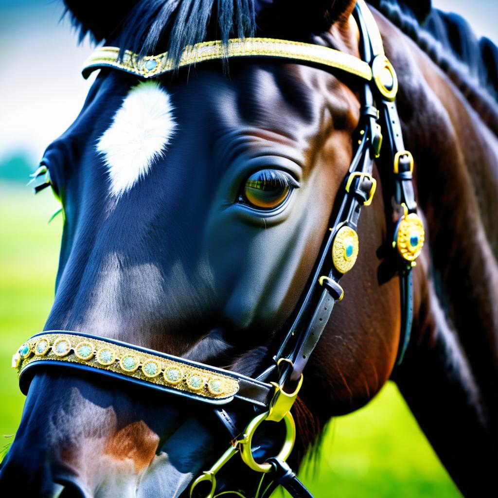 UHD Macro of a Bridle-Wearing Horse