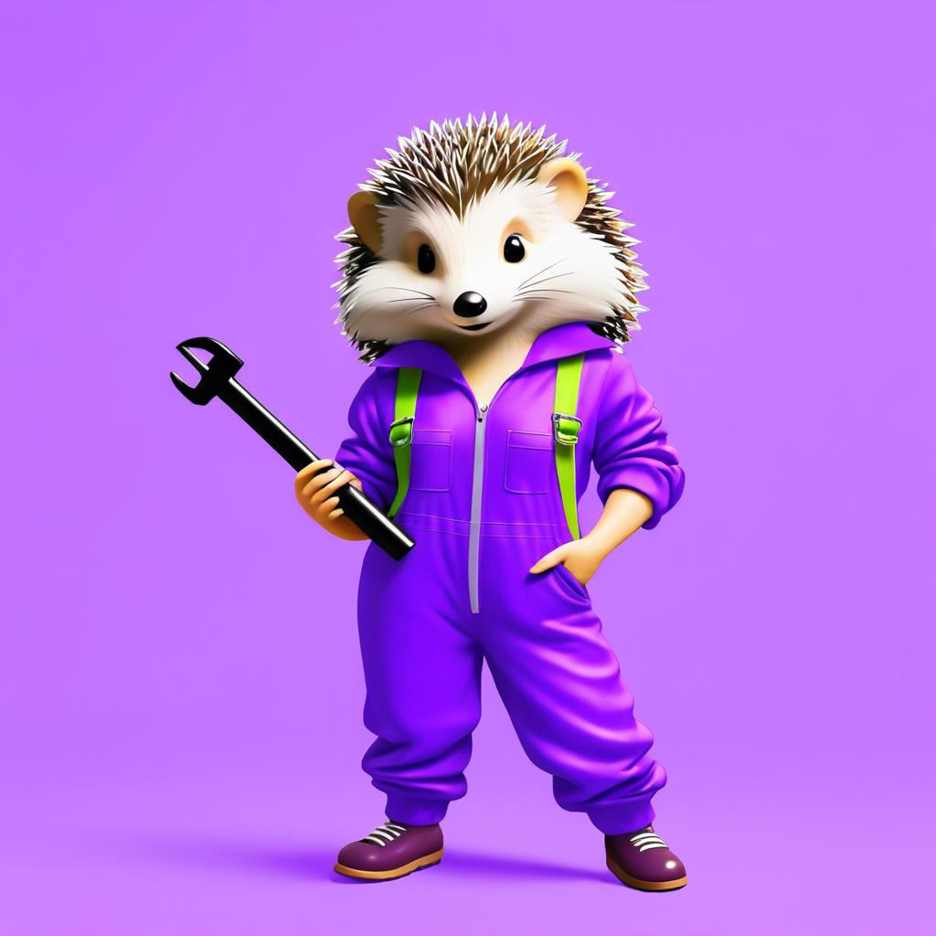 Adorable Hedgehog in Purple Jumpsuit