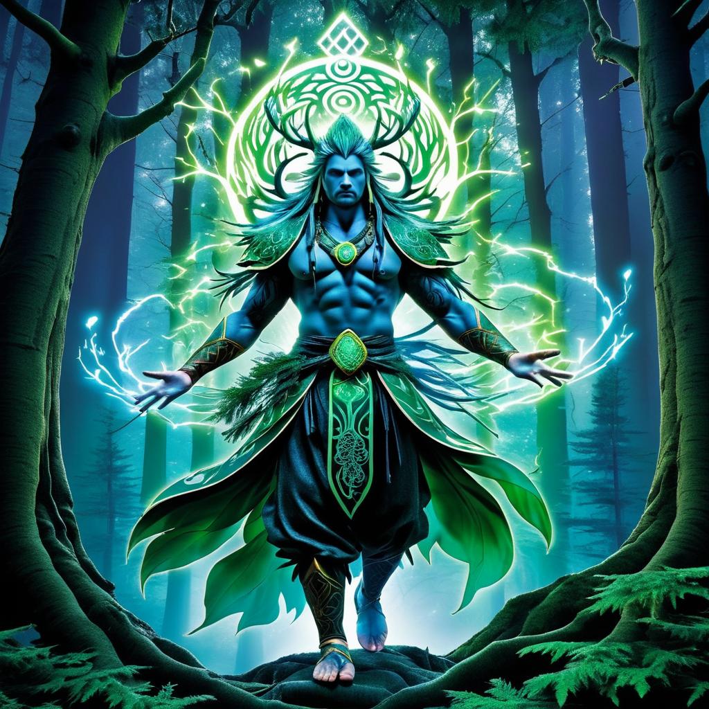 Mystical Druid Conjuring Nature's Barrier