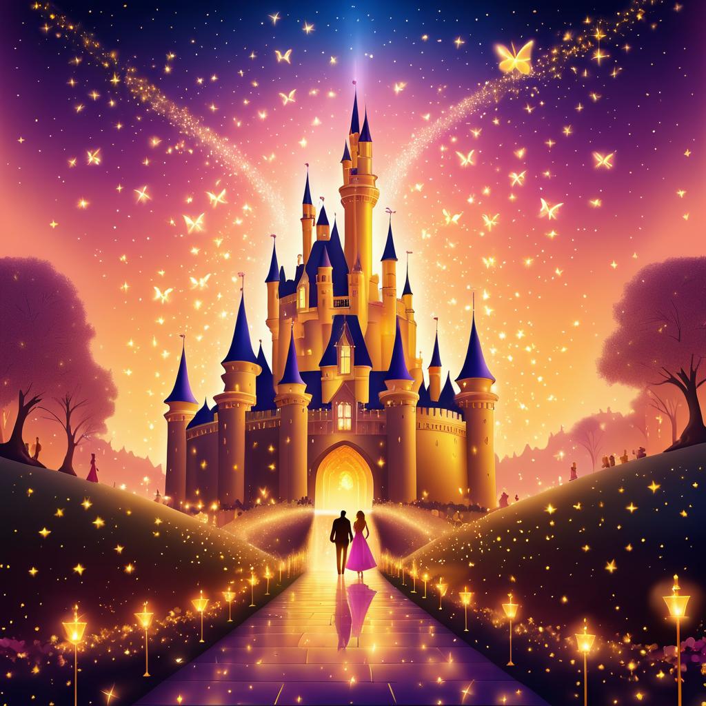 Romantic Golden Castle Under Starry Sky