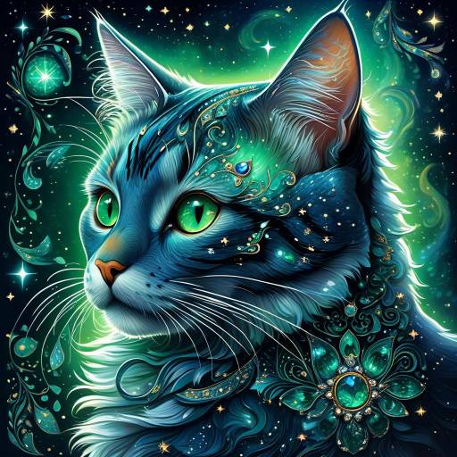 Mystical Cat Under Starry Night Sky