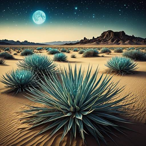 Surreal Desert with Bioluminescent Plants Under Full Moon