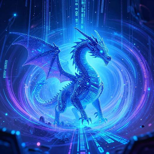AI Dragon Emerging from Digital Vortex