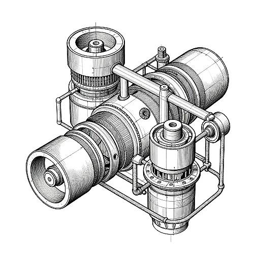 Mechanical Blueprint Linework Illustration