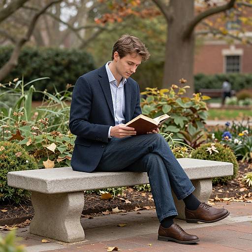Ivy League Man Reading in Autumn