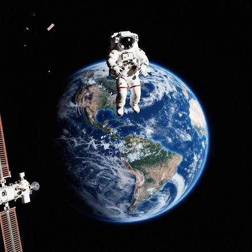 Astronaut Floating Above Earth At Night