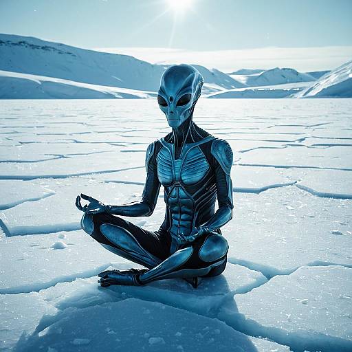 Luminous Alien Meditating on Polar Ice Field