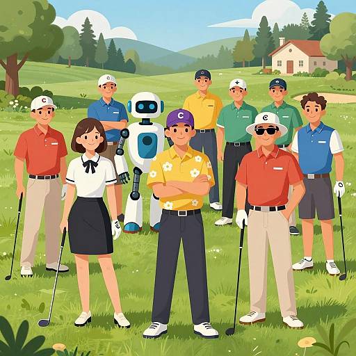 Outdoor Gathering with Golf and Robot