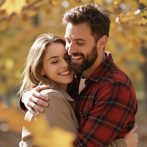 Joyful Autumn Couple Embrace
