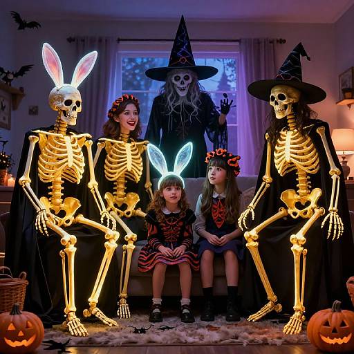 Whimsical Halloween Spectral Family Scene