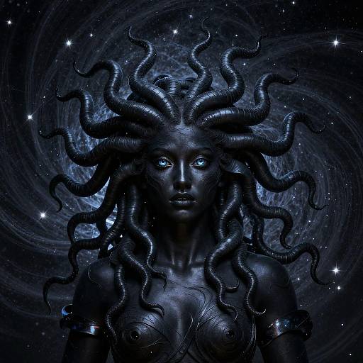 Cosmic Black Medusa with Starry Vortex