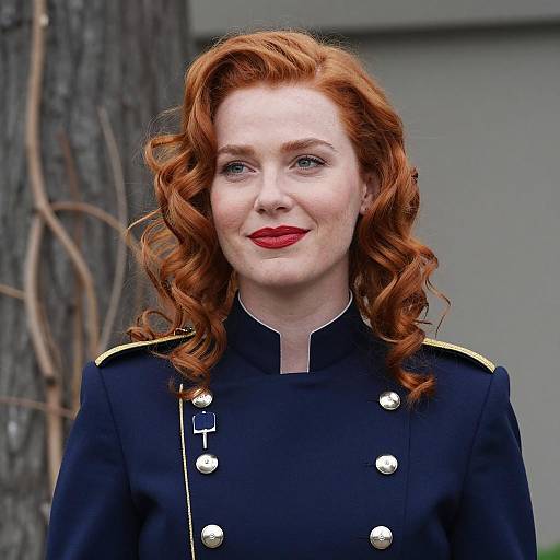 Portrait of a Smiling Redhead in Military Jacket