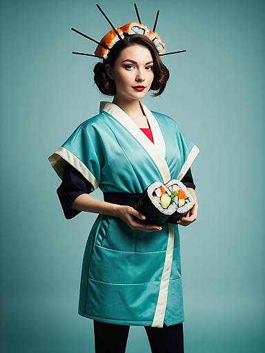 Photorealistic Sushi Roll Costume Portrait