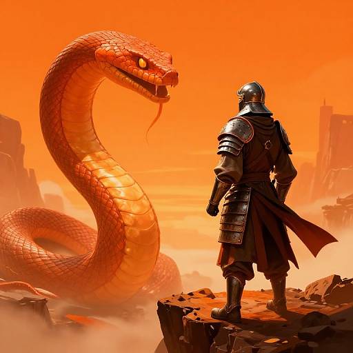 Warrior Facing Giant Demon Snake
