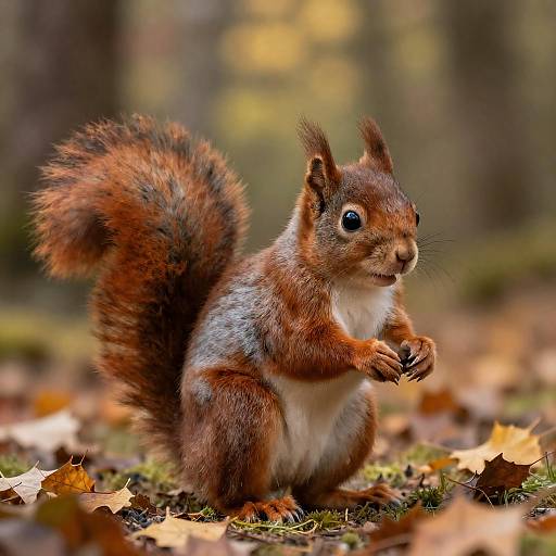 Playful Red Squirrel in Autumn Clearing