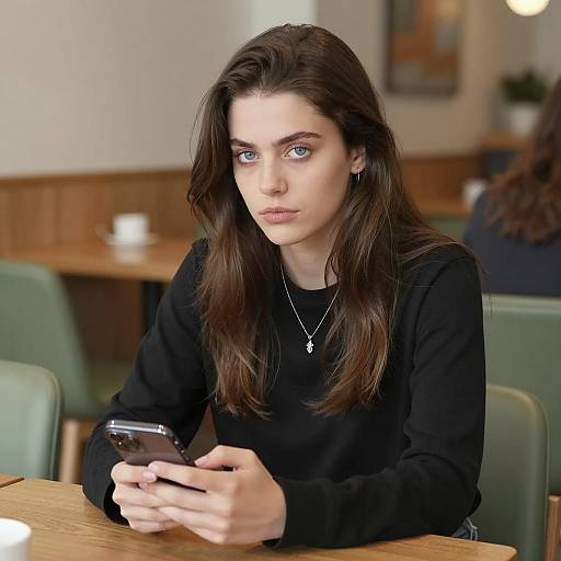 Café Scene with Woman and Smartphone