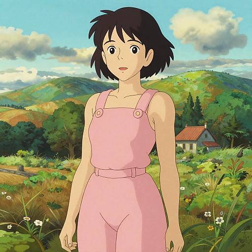Studio Ghibli Woman in Pink Jumpsuit