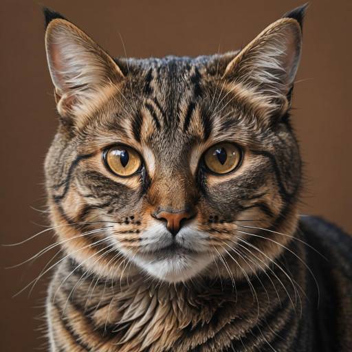Realistic Cat Portrait on Brown Background