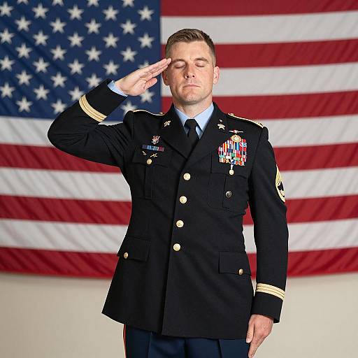 Saluting Officer with American Flag Background