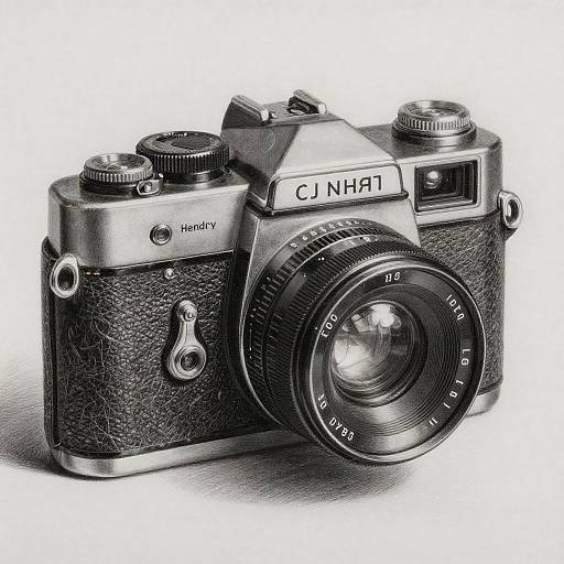 Hyperrealistic Vintage Rangefinder Pencil Drawing