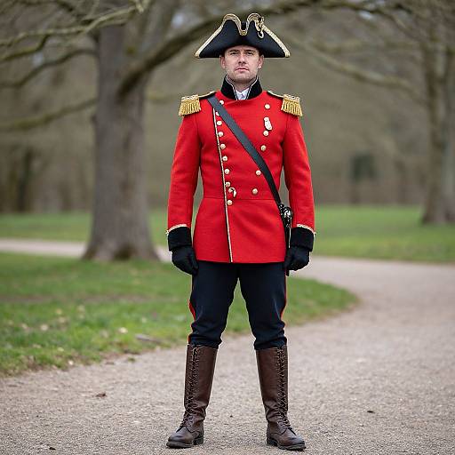 Confident Man in Historical Military Uniform