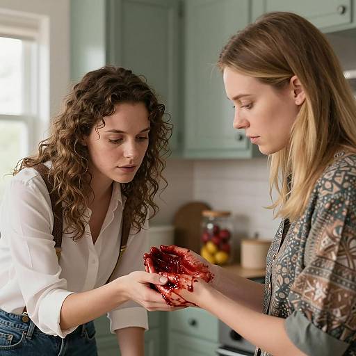 Intense Kitchen Scene with Two Women