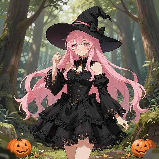 Elegant Witch in a Lush Forest