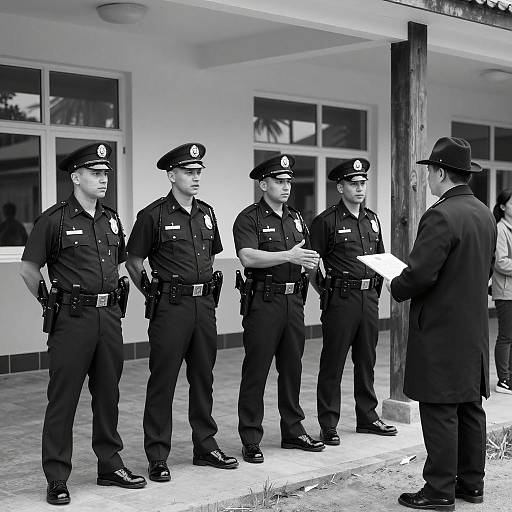 Historical Black and White Police Gathering