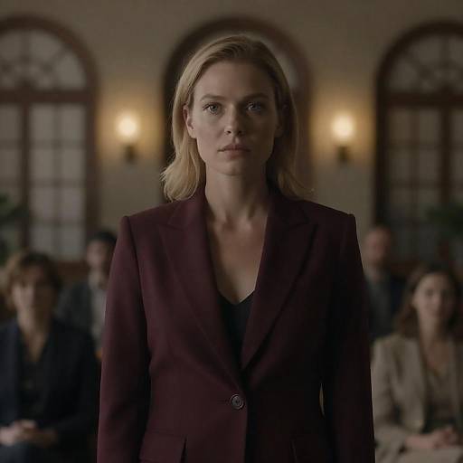 Serious Blonde in Dimly Lit Room