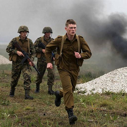 Intense War Scene with Young Soldier